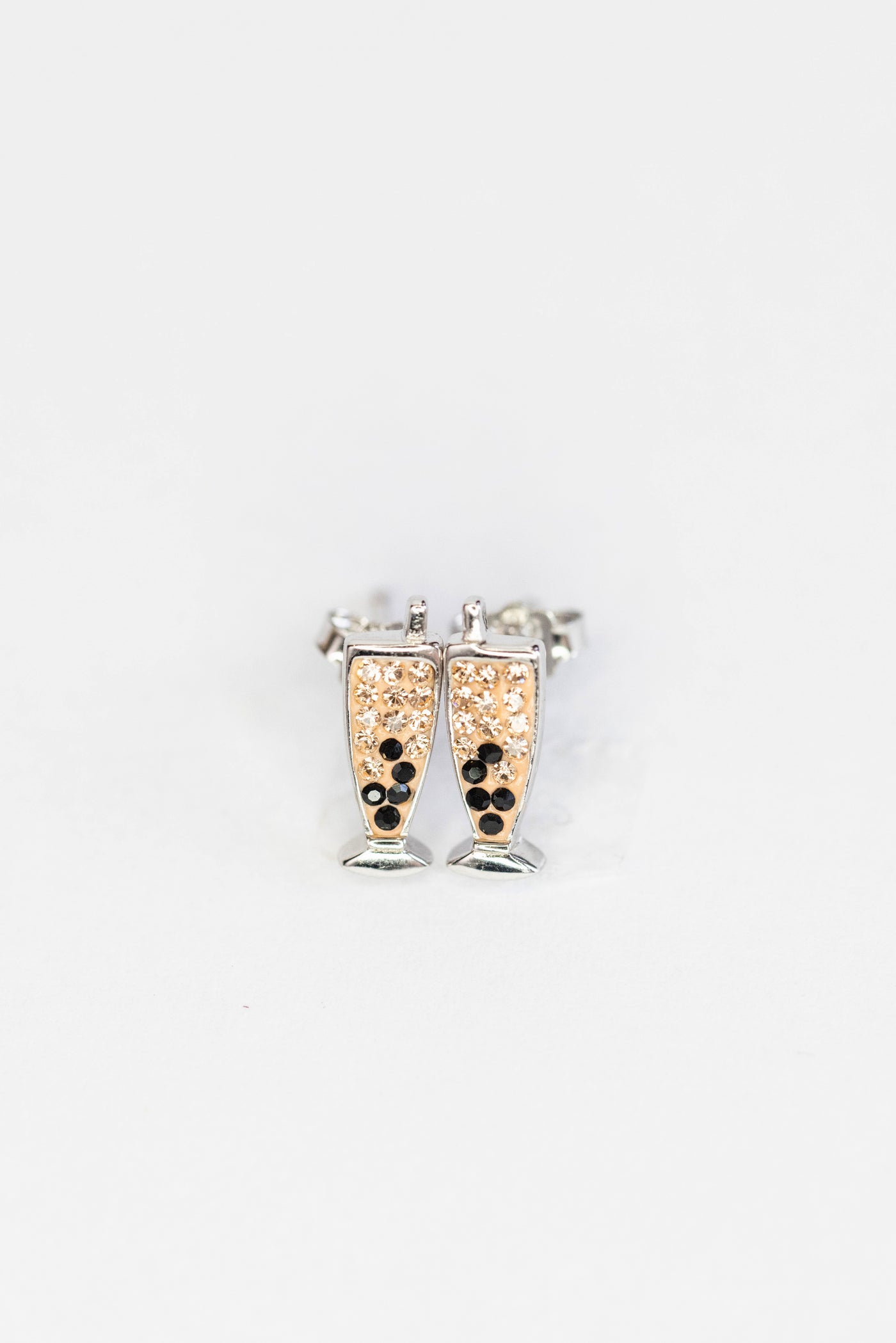 Fancy Boba Milk Tea Crystal Sterling Silver Stud Earrings