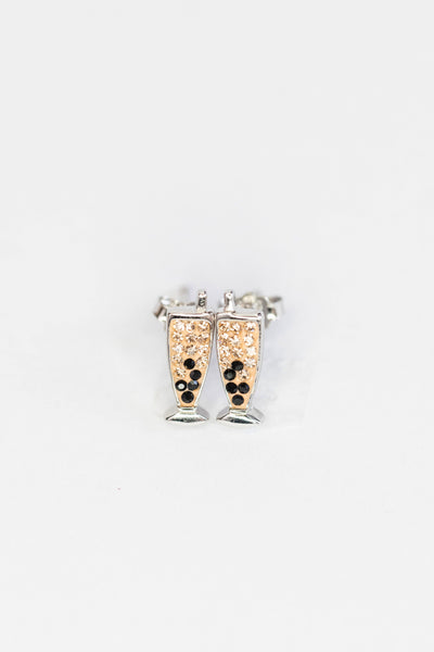 Fancy Boba Milk Tea Crystal Sterling Silver Stud Earrings