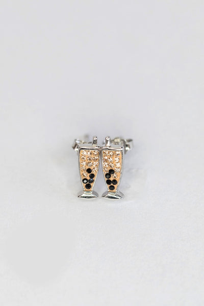 Fancy Boba Milk Tea Crystal Sterling Silver Stud Earrings