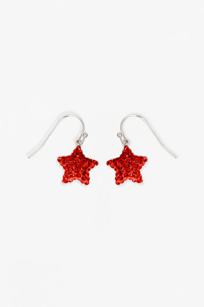 Red Star Crystal Sterling Silver Dangling Earrings | Annie and Sisters