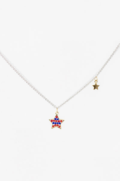 American Flag Flash Gold Plating Star Crystal Sterling Silver Necklace | Annie and Sisters