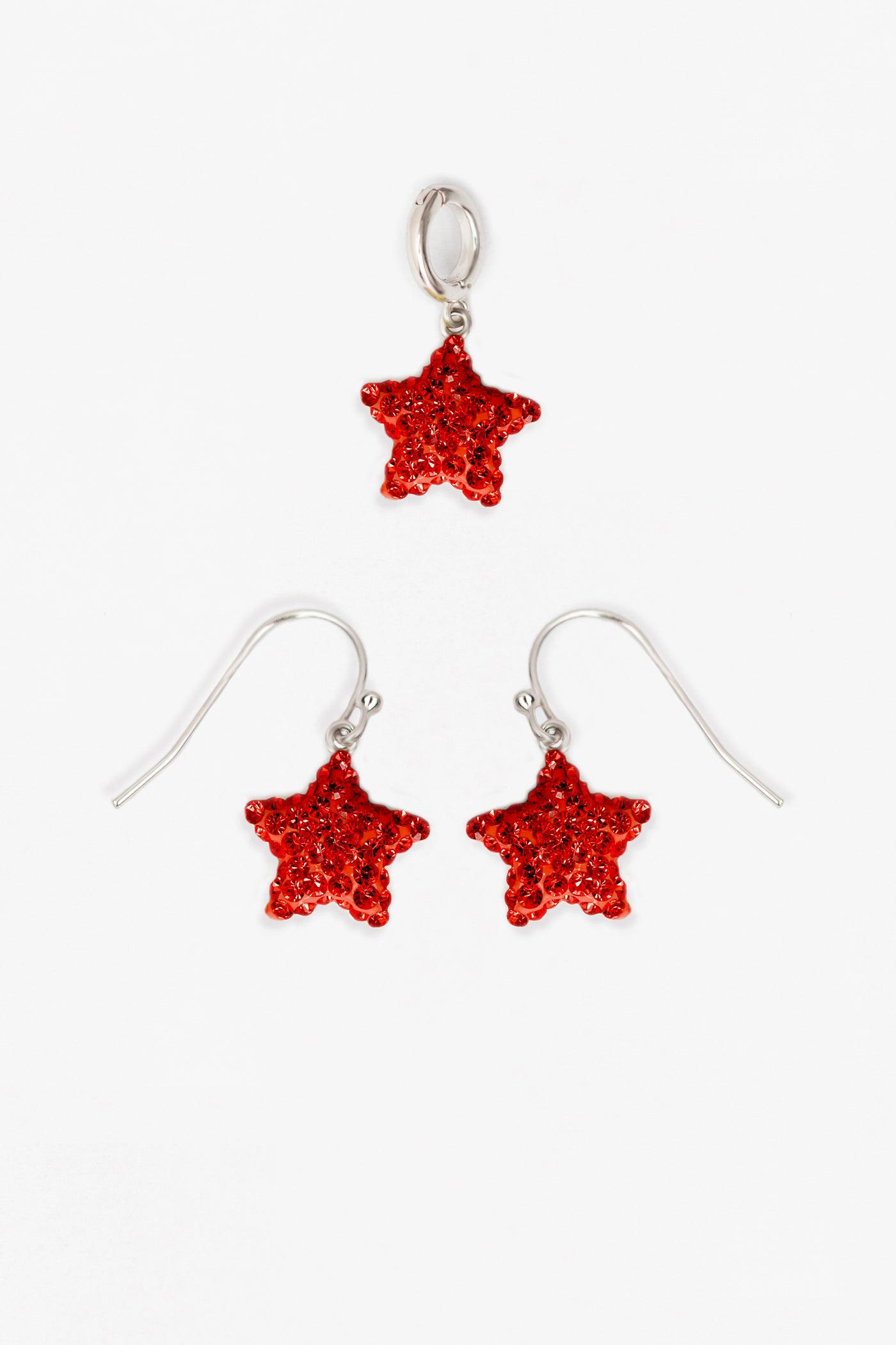 Red Star Crystal Sterling Silver Earrings and Charm Set | Annie and Sisters