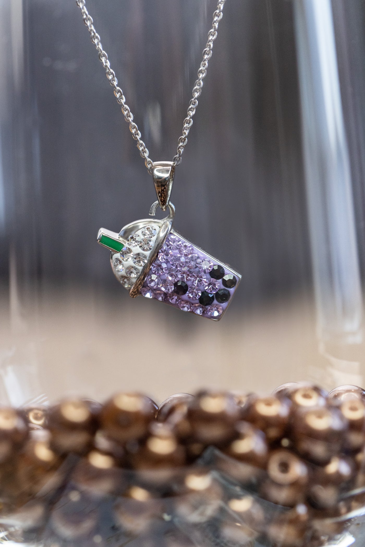 Taro Milk Tea Crystal Sterling Silver Necklace