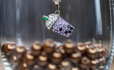 Taro Milk Tea Crystal Sterling Silver Necklace