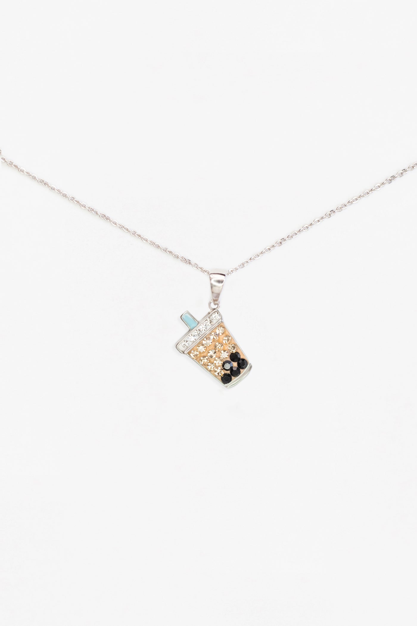 Boba Milk Tea Crystal Sterling Silver Necklace