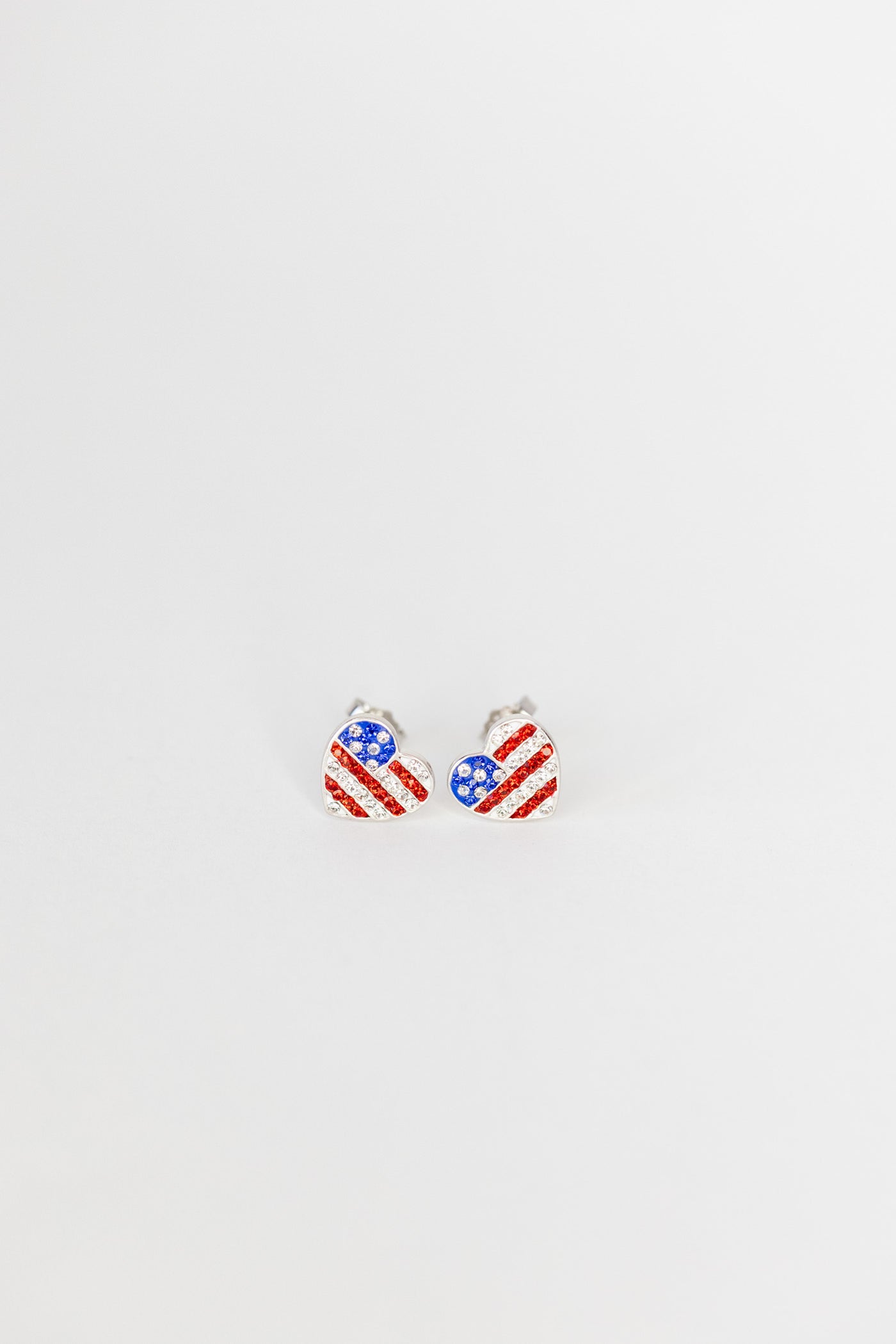 American Flag Heart Crystal Sterling Silver Earrings