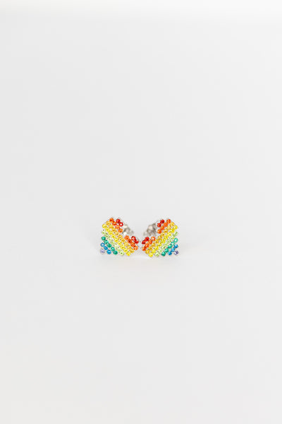 Rainbow Heart Crystal Sterling Silver Stud Earrings