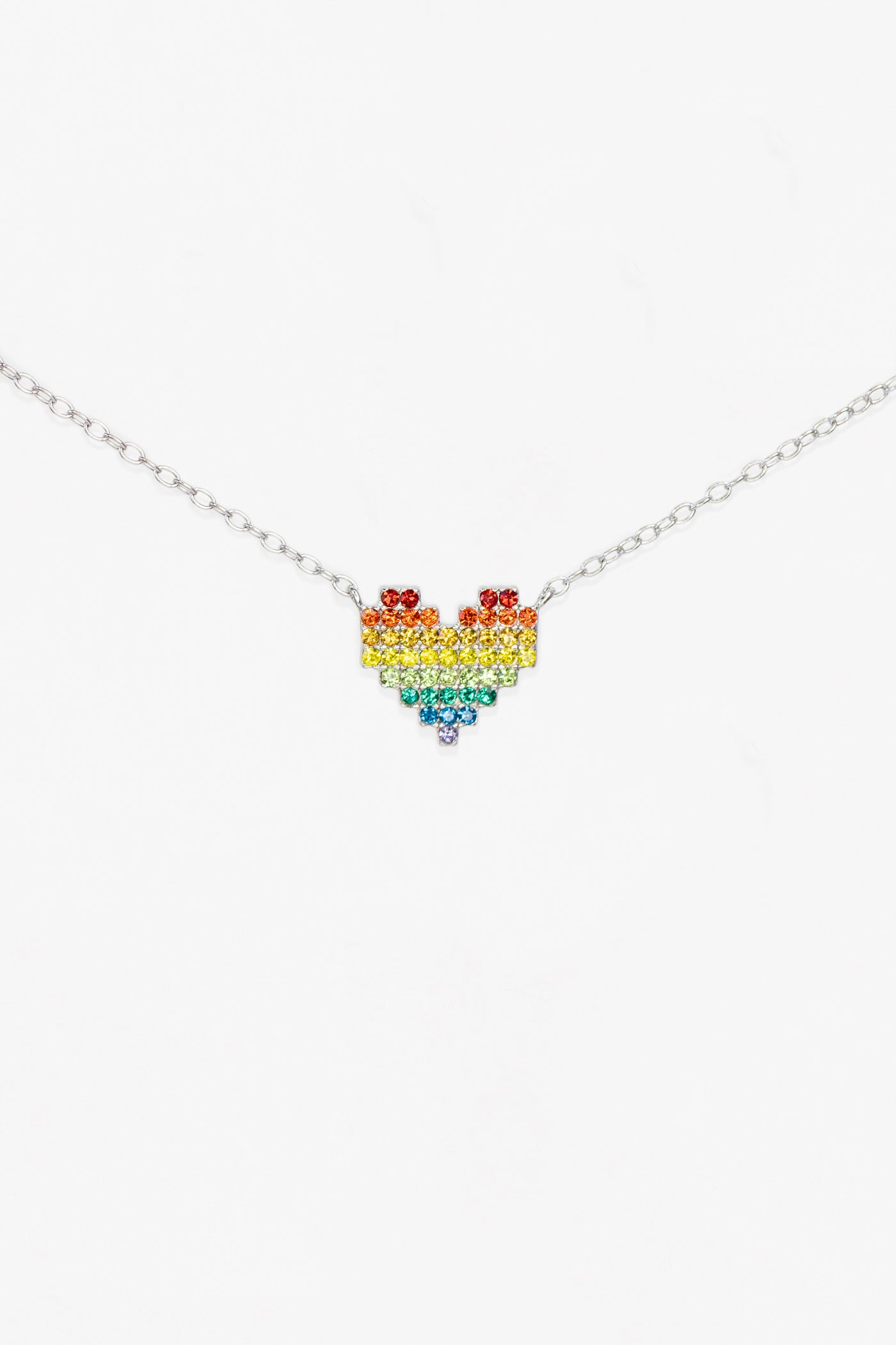 Rainbow Heart Crystal Sterling Silver Necklace