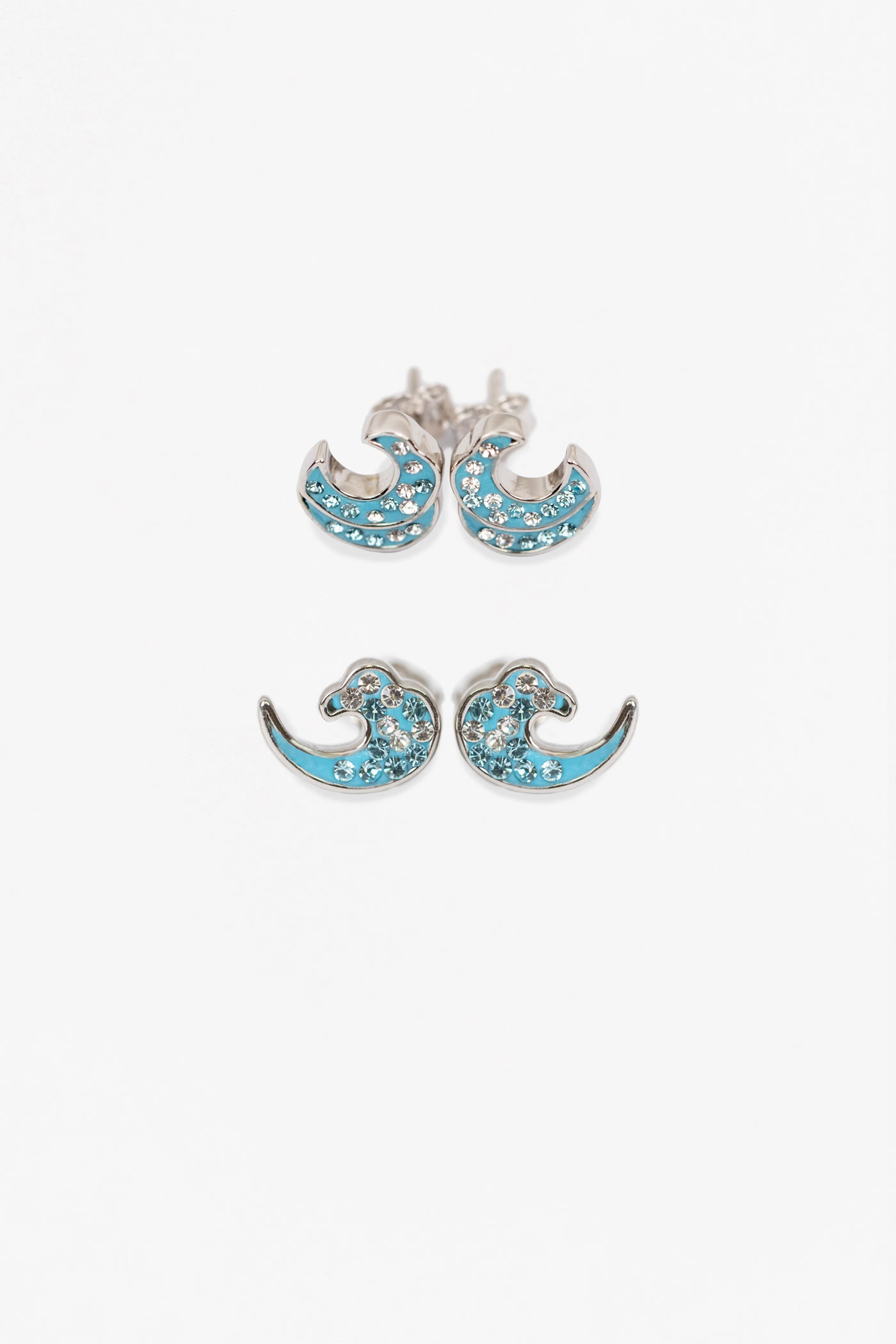 Big and Small Waves Crystal Sterling Silver Two Pair Earrings Set
