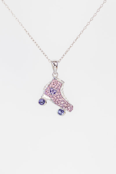 Amethyst Purple Roller Skate with Heart Accent Sterling Silver Necklace