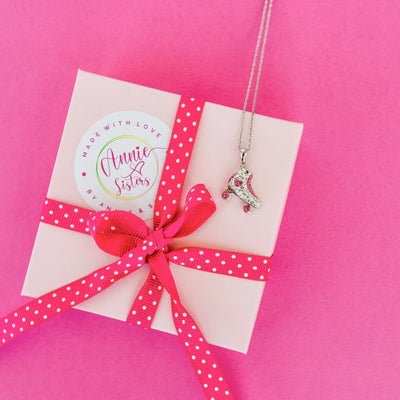 Pink Roller Skate with Rose Pink Heart Accent Sterling Silver Necklace