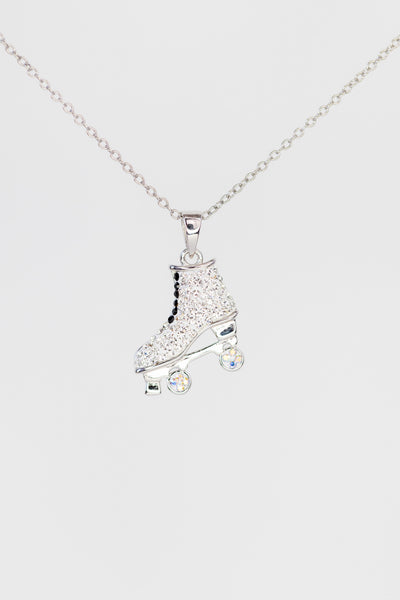 White Roller Skate Crystal Sterling Silver Necklace