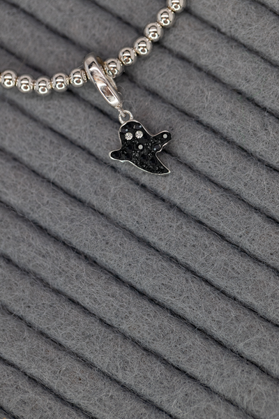 Black Ghost Crystal Sterling Silver Charm