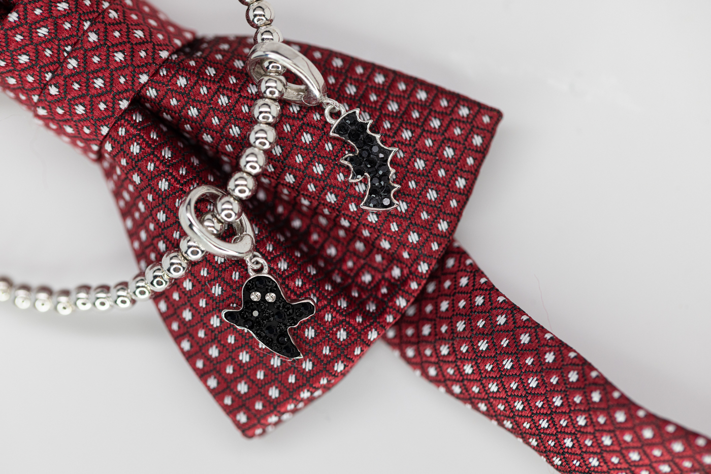 Black Ghost Crystal Sterling Silver Charm with Bat Crystal Sterling Silver Charm