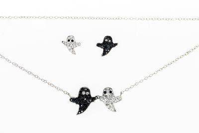 Ghost Friendship Crystal Sterling Silver Necklace and Earrings Set