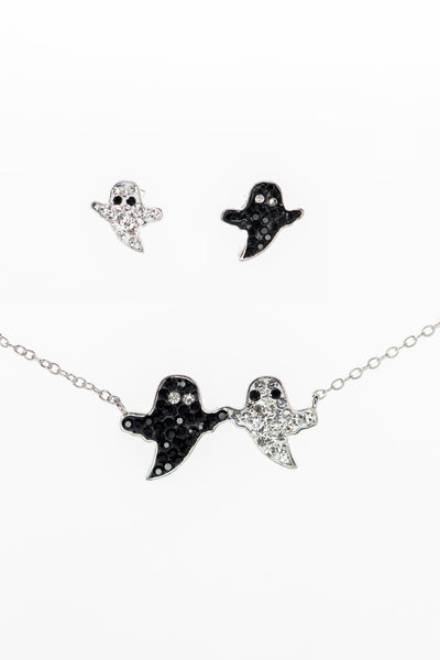 Ghost Friendship Crystal Sterling Silver Necklace and Earrings Set