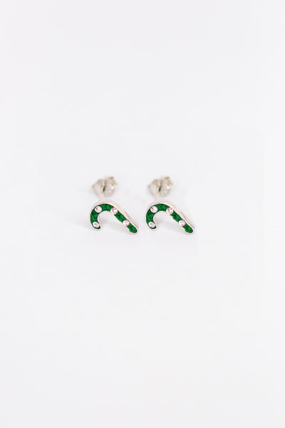 Green Candy Cane Crystal Sterling Silver Stud Earrings