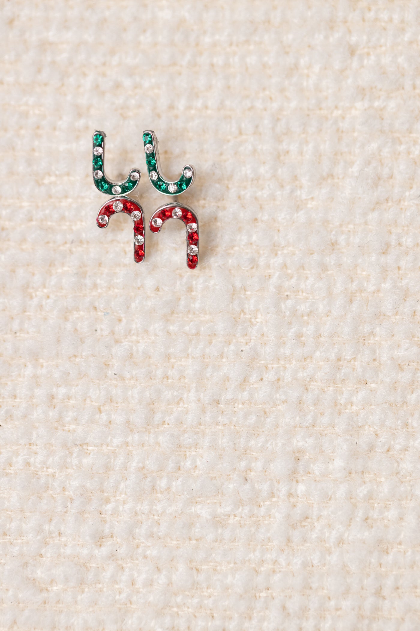 Red and Green Candy Cane Crystal Sterling Silver Two Set Stud Earrings Set