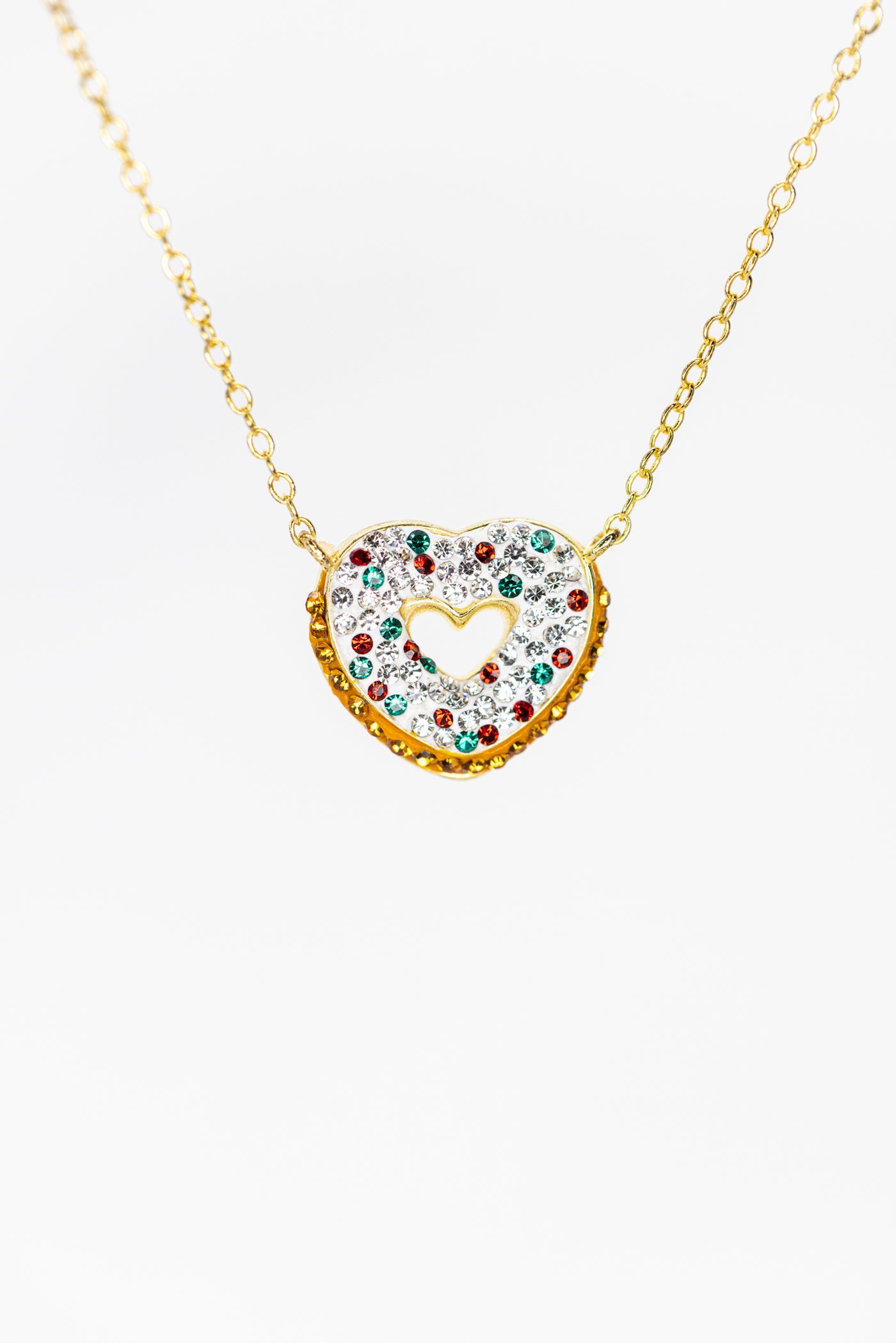 Heart Shaped Donut Gold Plated Crystal Necklace