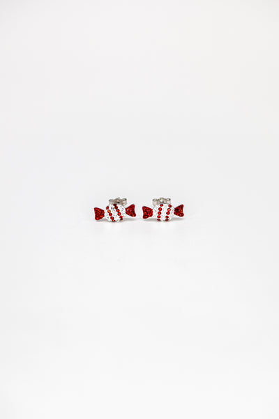Red and White Holiday Candy Crystal Sterling Silver Earrings