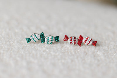 Red and White Holiday Candy Crystal Sterling Silver Earrings and Green and White Holiday Candy Crystal Sterling Silver Earrings (sold separately)