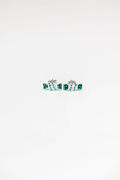 Green and White Holiday Candy Crystal Sterling Silver Earrings