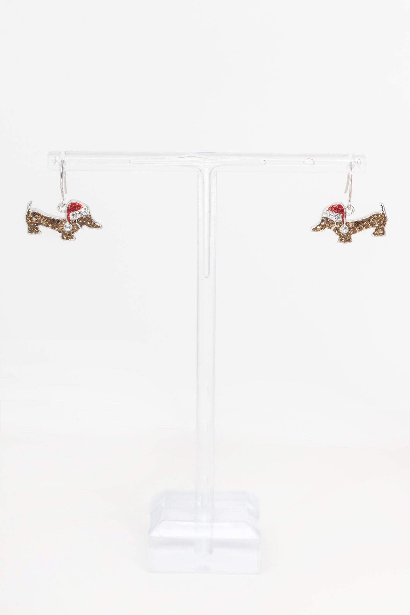 Dangling Holiday Mom Dachshund Dog Crystal Sterling Silver Earrings