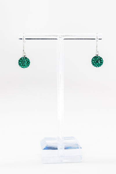 Green Ornament Drop Crystal Sterling Silver Earrings