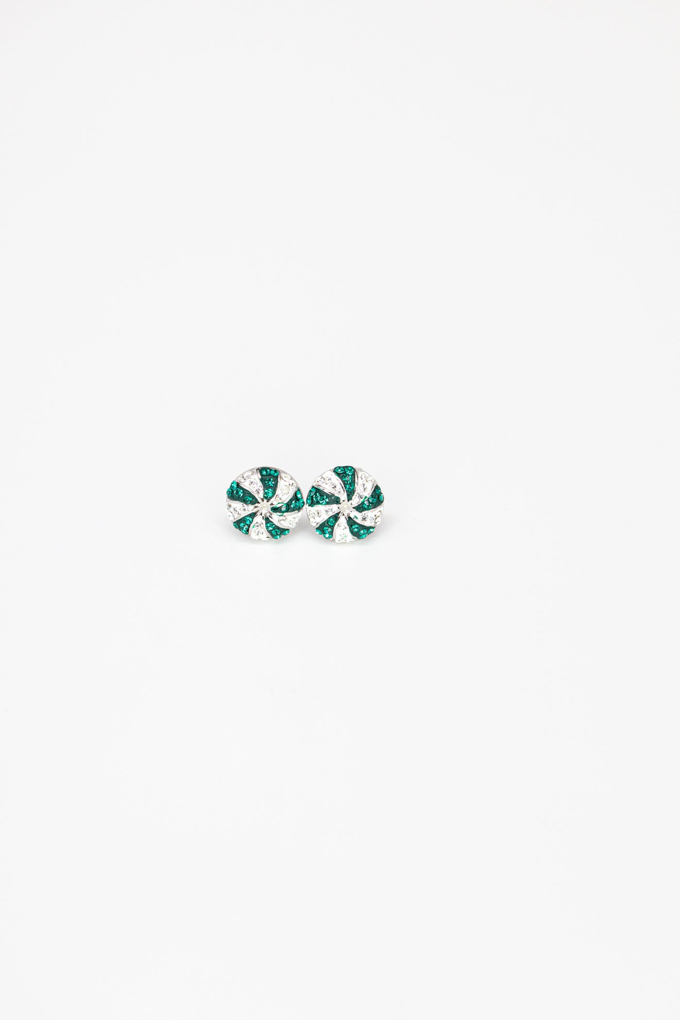 Green Peppermint Candy Holiday Crystal Sterling Silver Stud Earrings