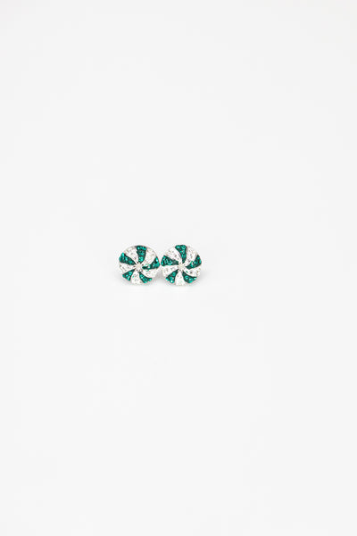 Green Peppermint Candy Holiday Crystal Sterling Silver Stud Earrings