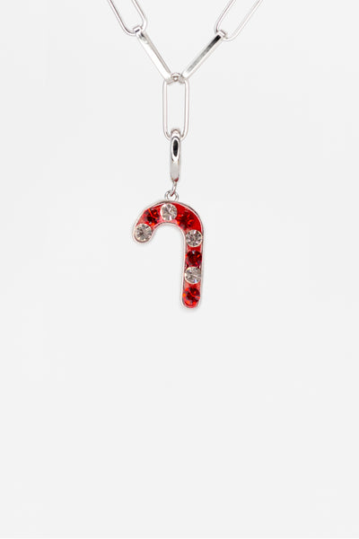 Candy Cane Crystal Sterling Silver Charm With Paperclip Bracelet