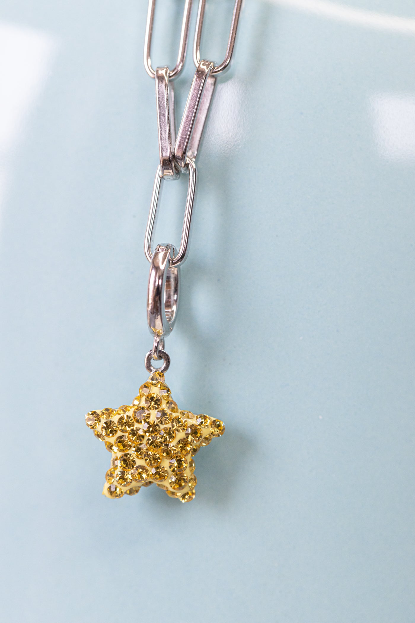 Yellow Star Crystal Sterling Silver Charm With Paperclip Bracelet