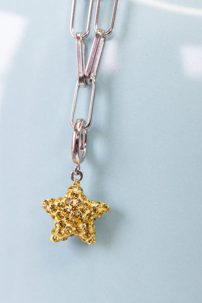 Yellow Star Crystal Sterling Silver Charm With Paperclip Bracelet