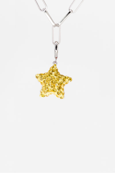Yellow Star Crystal Sterling Silver Charm With Paperclip Bracelet