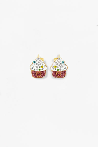 Frozen Yogurt Crystal Gold Plated Stud Earrings