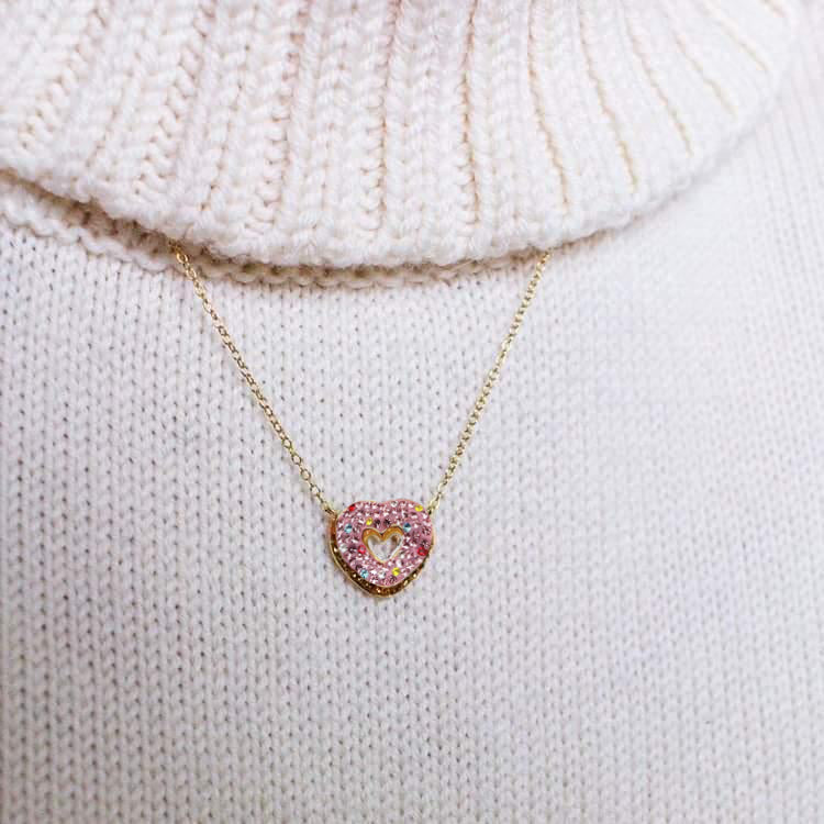 Heart Shaped Donut Crystal Gold Plated Adjustable Necklace