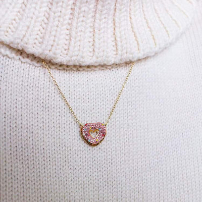 Heart Shaped Donut Crystal Gold Plated Adjustable Necklace