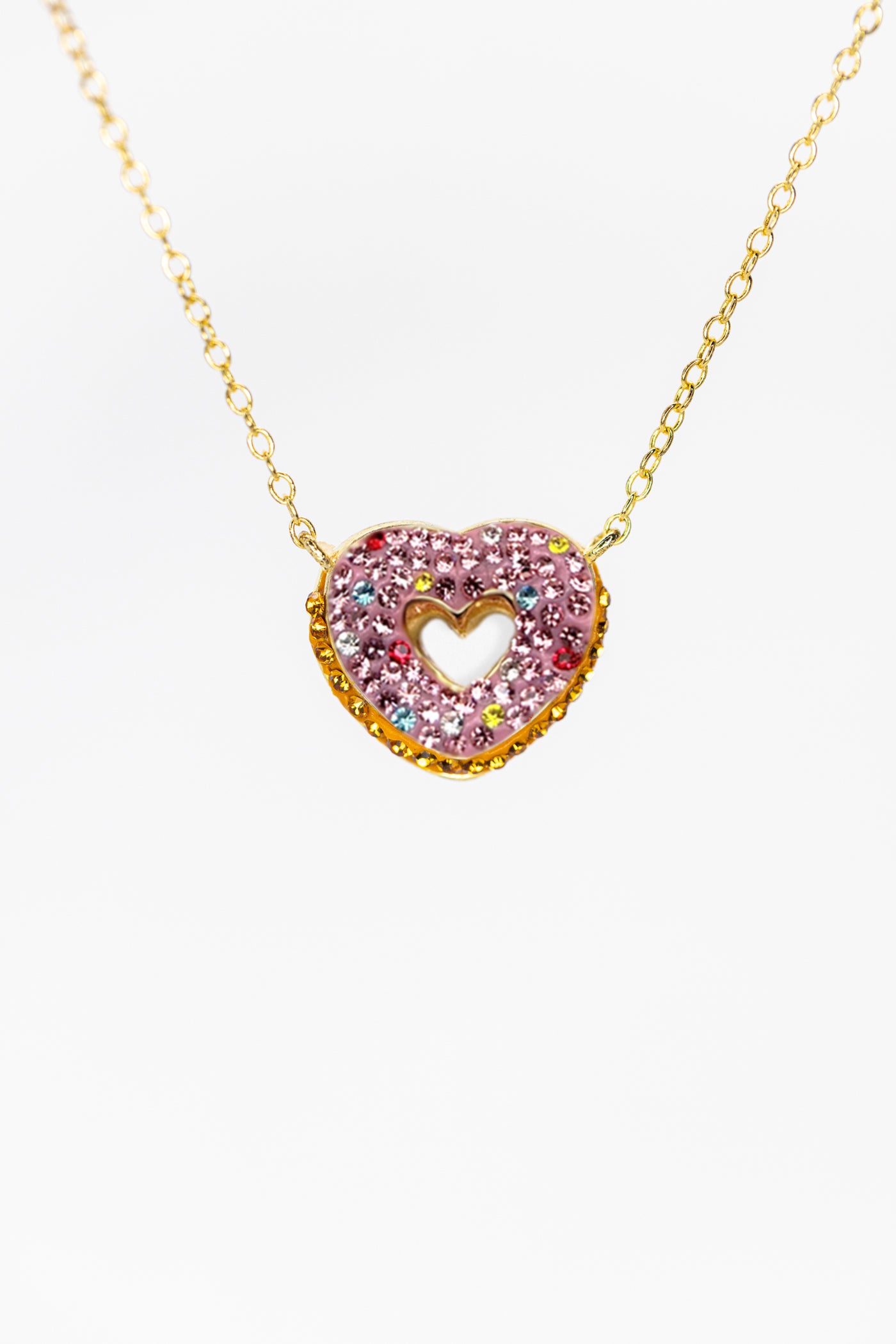 Heart Shaped Donut Crystal Gold Plated Adjustable Necklace