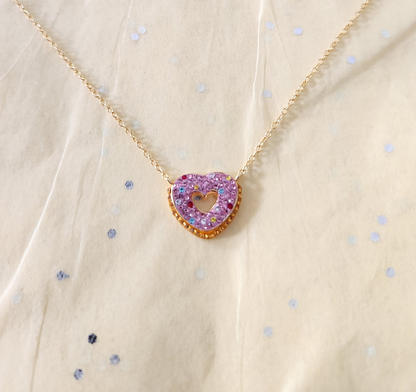 Heart Shaped Donut Crystal Gold Plated Adjustable Necklace