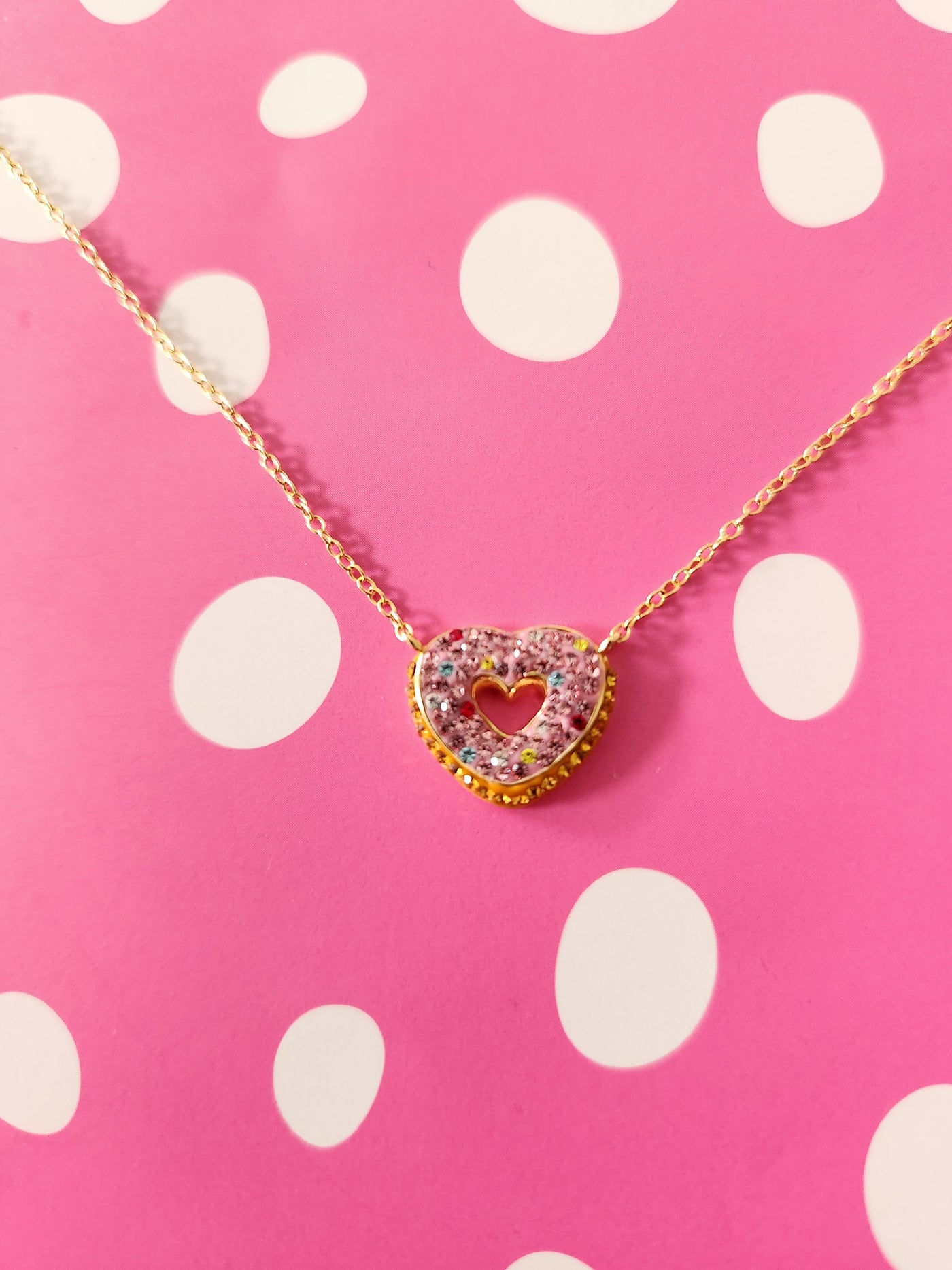Heart Shaped Donut Crystal Gold Plated Adjustable Necklace