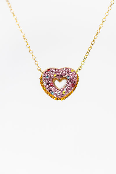 Heart Shaped Donut Crystal Gold Plated Adjustable Necklace