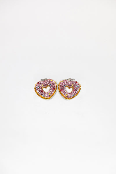 Heart Shaped Donut Gold Plated Crystal Stud Earrings