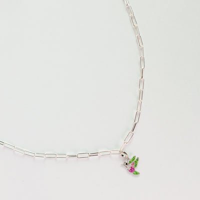 Hummingbird Crystal Sterling Silver Charm With Paper Clip Necklace