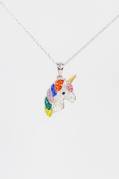 Rainbow Unicorn Crystal Sterling Silver Necklace