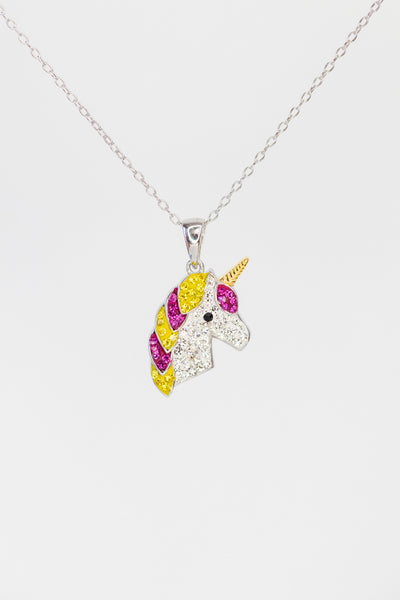 Fuchsia and Yellow Unicorn Crystal Sterling Silver Necklace