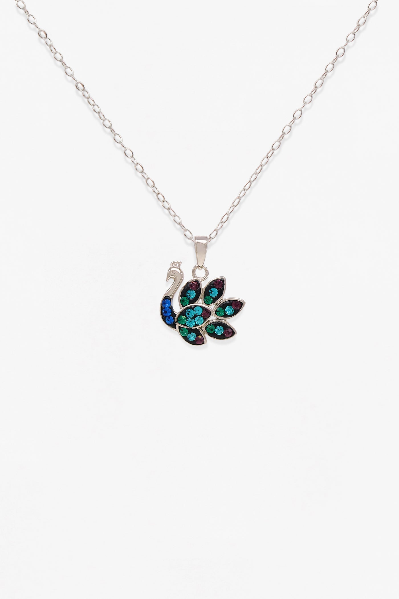 Peacock Crystal Sterling Silver Necklace