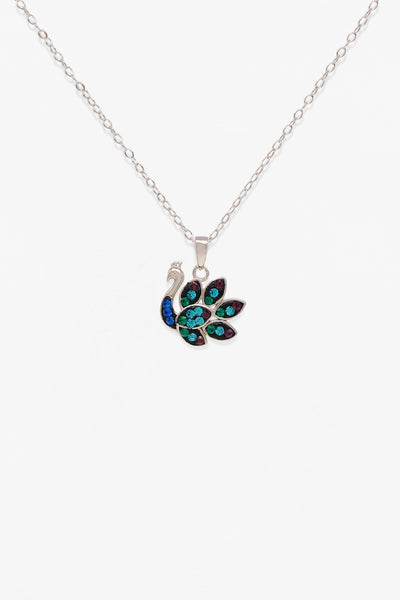 Peacock Crystal Sterling Silver Necklace