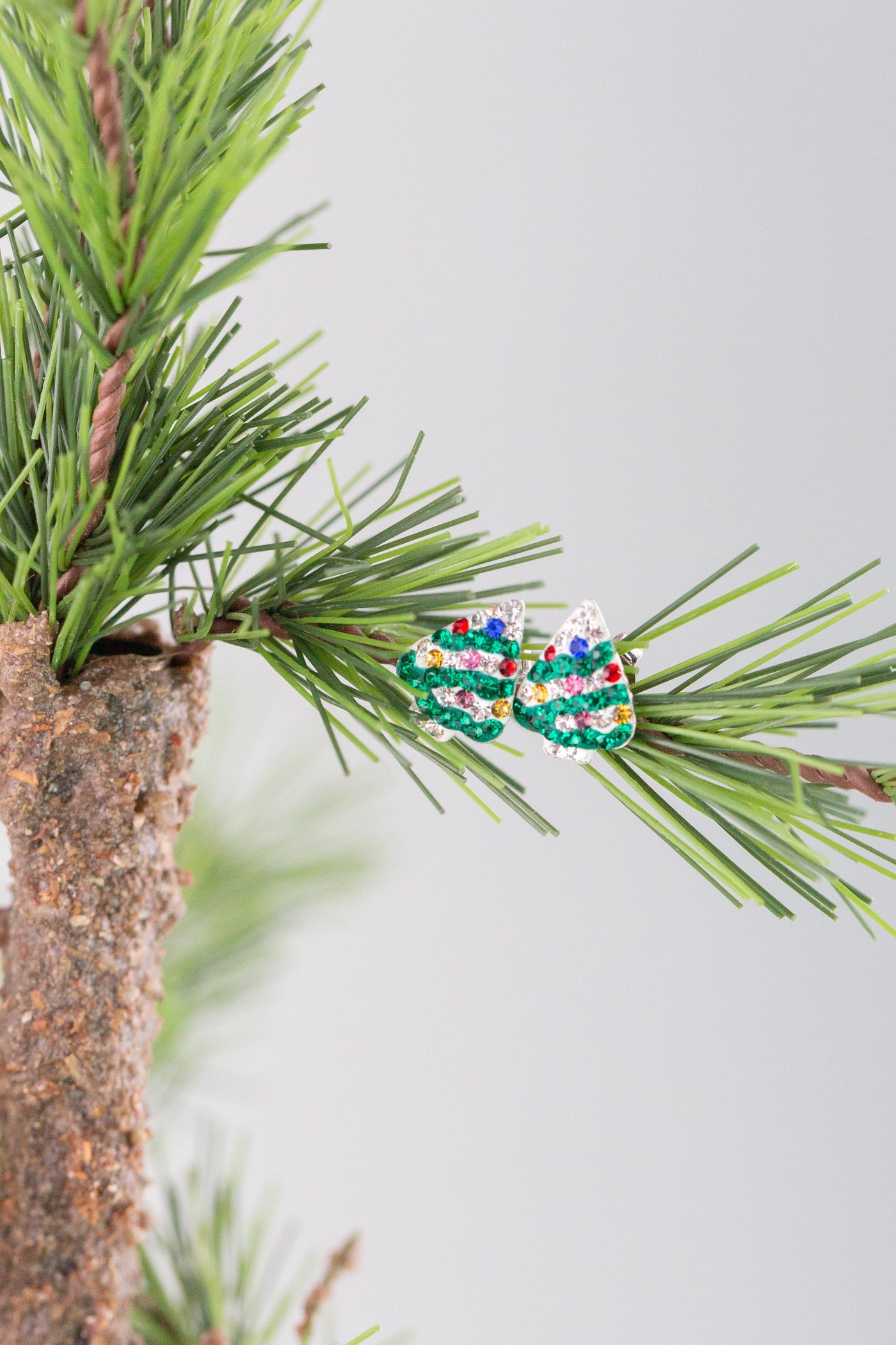 Christmas Tree Holiday Crystal Silver Stud Earrings | Annie and Sisters | sister stud earrings, for kids, children's jewelry, kids’ jewelry, best friend