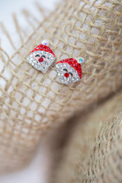 Santa Claus Holiday Crystal Silver Stud Earrings | Annie and Sisters | sister stud earrings, for kids, children's jewelry, kids’ jewelry, best friend