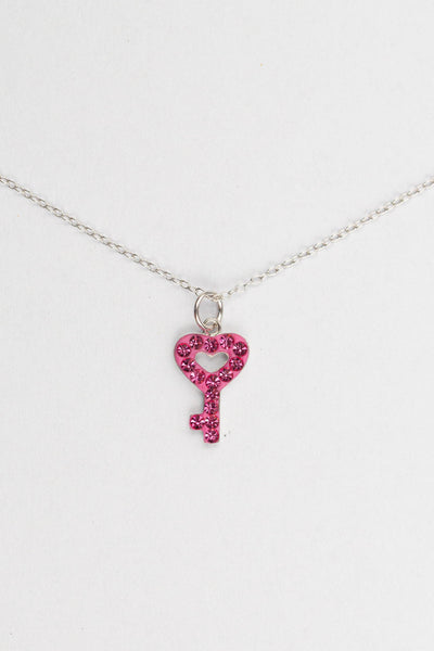 Open Heart Key Crystal Sterling Silver Necklace in Rose Pink | Annie and Sisters